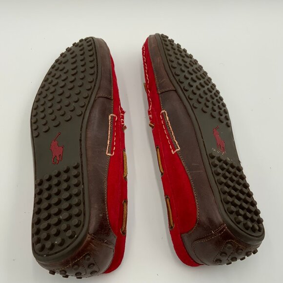 Men's Polo Ralph Lauren Red Suede Leather Driving Mocs Shoes Size 12 D - Picture 4 of 9